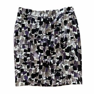 Ann Taylor Purple Black Grey Brushstroke Straight Skirt NWOT